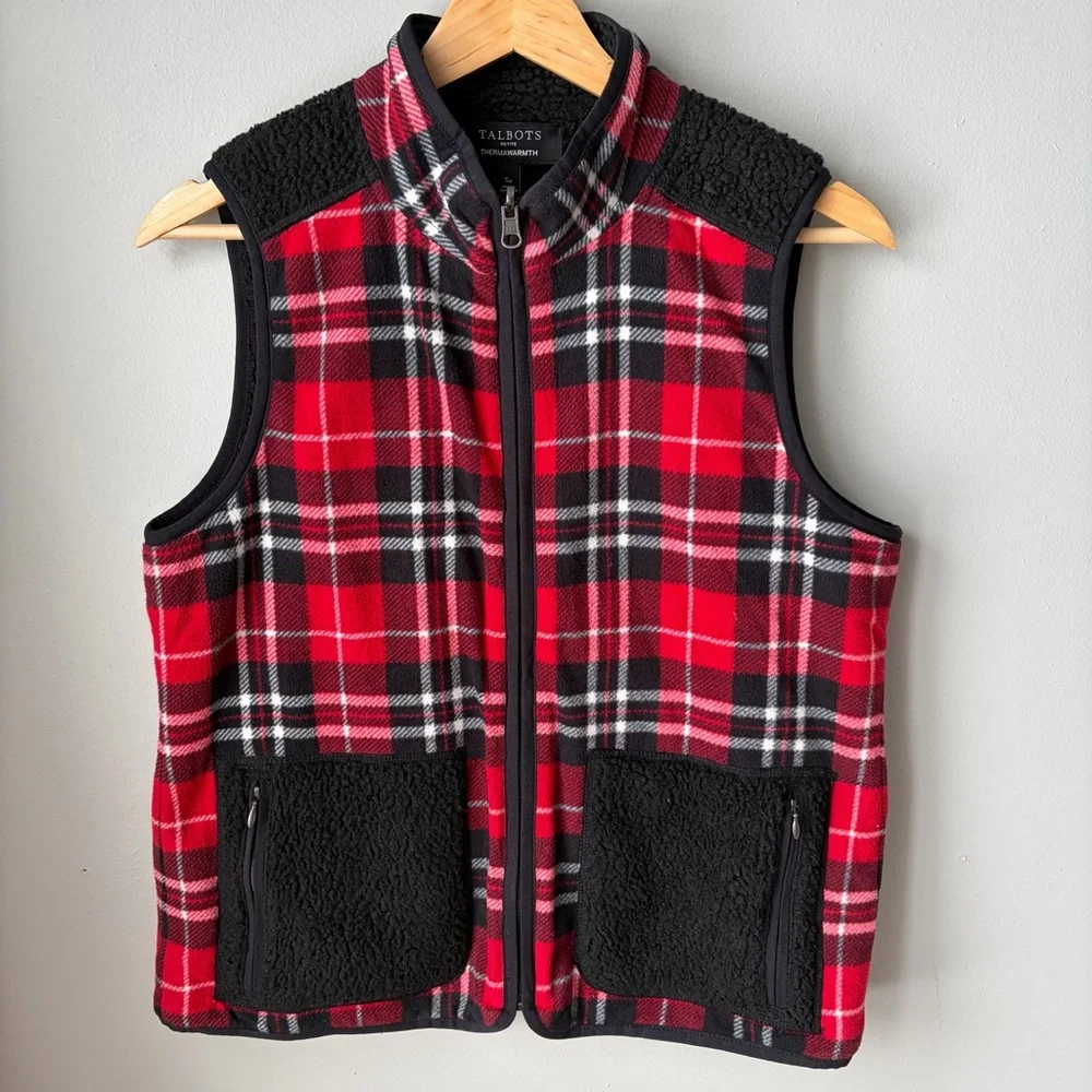 Talbots‎ Small Petite thermawarmth red black plaid vest Women’s Reversible